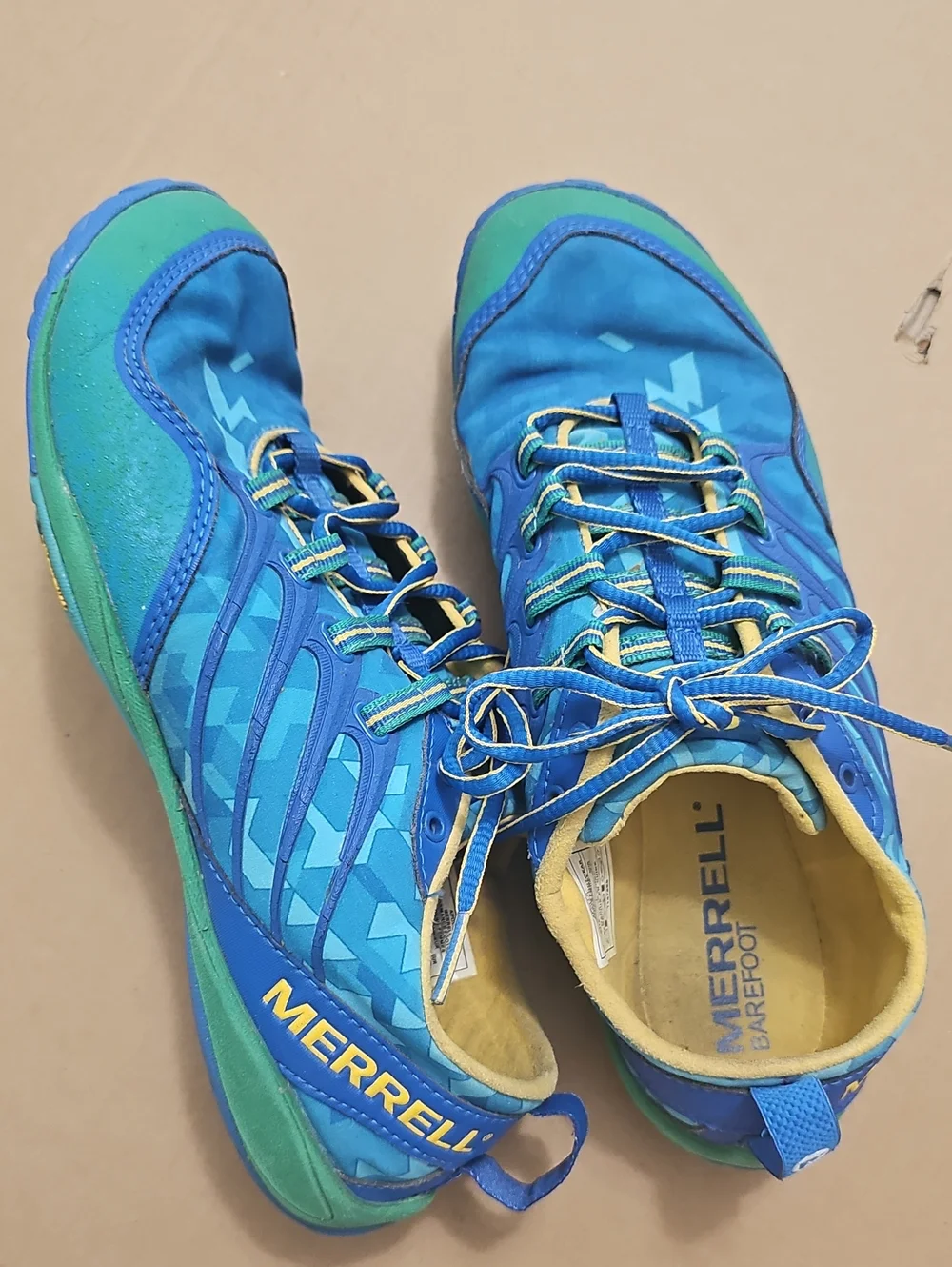 Merrell Apollo Performance Footwear Blue and Green Lightweight Trail Shoes.